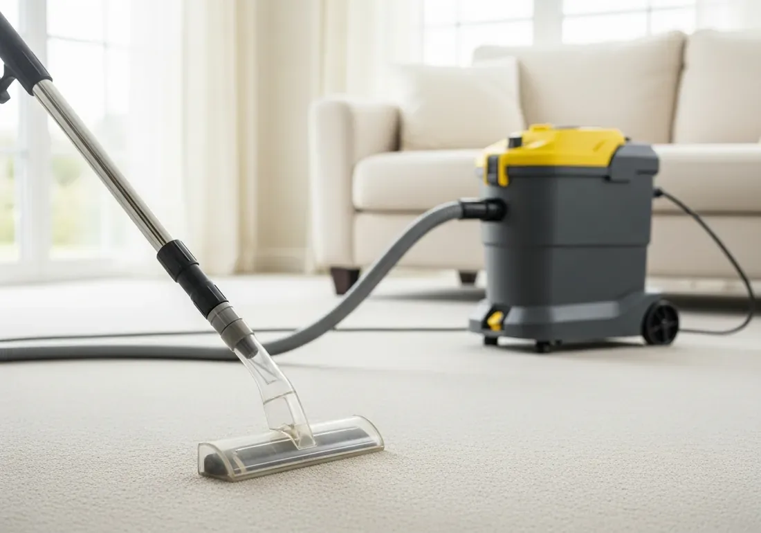 Teppichbodenreinigung im Privathaushalt: Sprühextraktion im Wohnzimmer