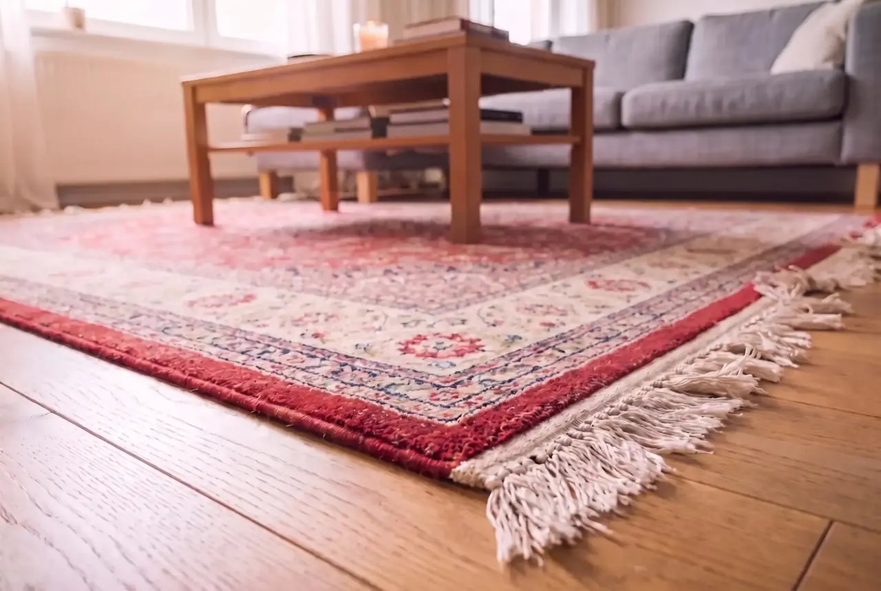 Schritt 4: der reparierte Teppich liegt wieder makellos im Wohnzimmer